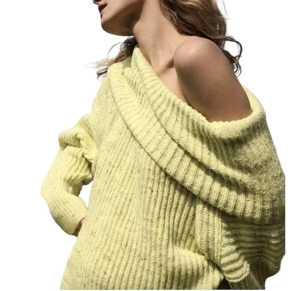 Free People Leo Tunic Sweater Medium Size Green Yellow Cowl Neck Confetti Knit - Picture 2 of 11